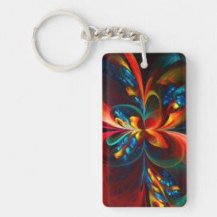 Porte-clefs Moderne Floral Abstrait Art Orange Bleu Motif #14