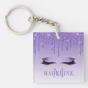 Porte-clefs Moderne Luxueux Faux Cils en Strass Violet Monogra