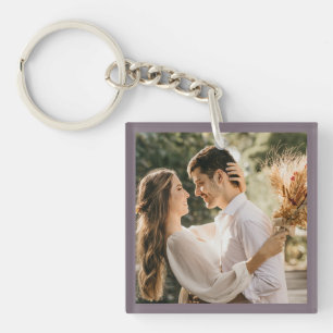 Porte-clefs Moderne minimaliste Taupe Gris Photo Mariage Faveu