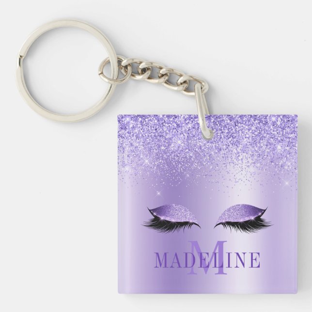 Porte-clefs Moderne Monogramme Parties scintillant violet Lash (Devant)