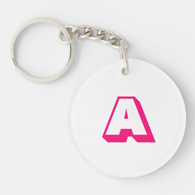 Porte-clefs Moderne rose chaud blanc personnalisé monogramme i (Devant)