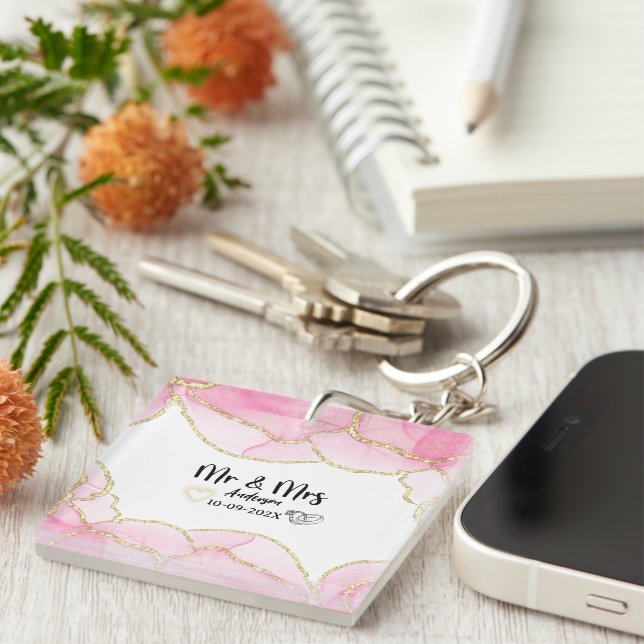 Porte-clefs Moderne rose et or M. et Mme (Devant Droit)