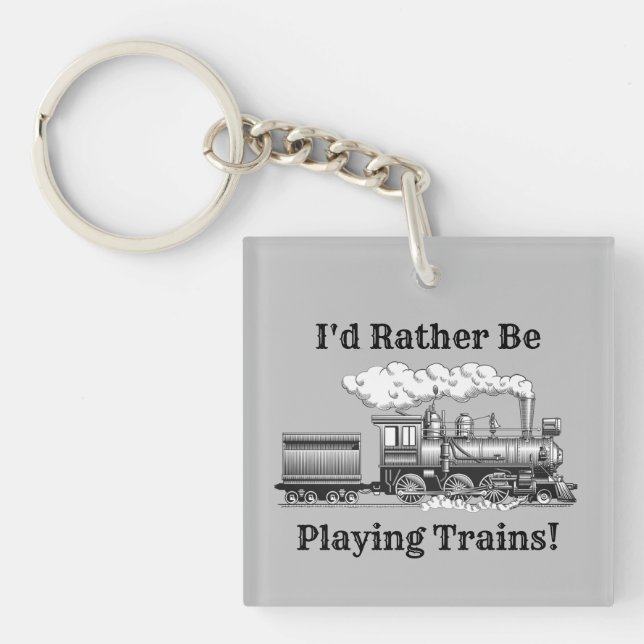 Porte-clefs Modifier le texte Je préfère jouer Trains Railroad (Devant)