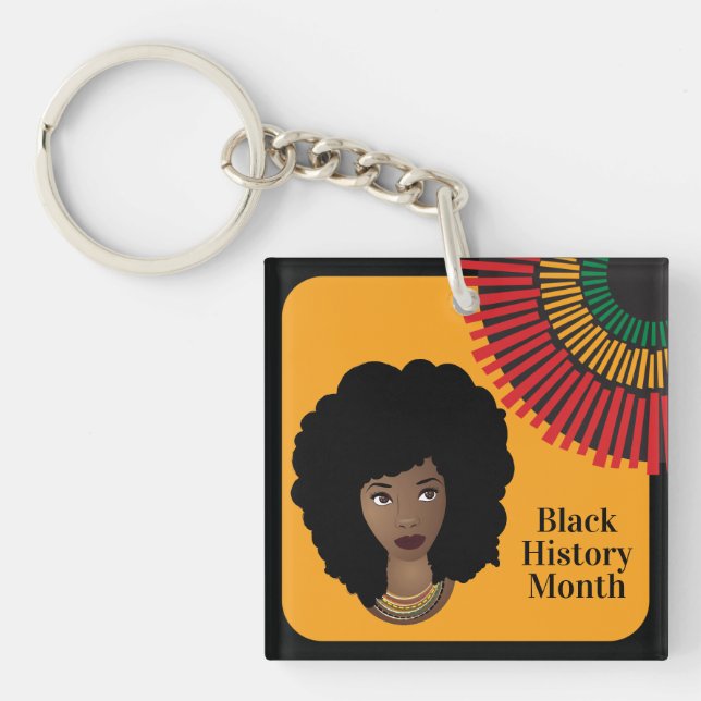 Porte-clefs Mois de l'histoire noire, femme noire, rayons du s (Devant)