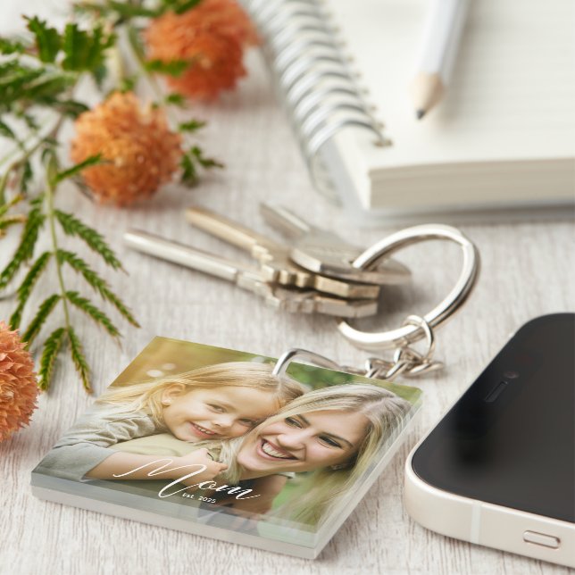 Porte-clefs Mom Est. Photo New Mom Gift Keychain (Devant Droit)