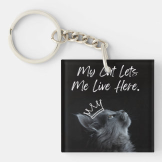Porte-clefs Mon chat me laisse vivre ici