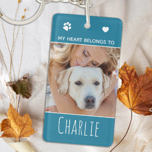 Porte-clefs Mon Coeur Appartient À Photo Turquoise Chien Mama