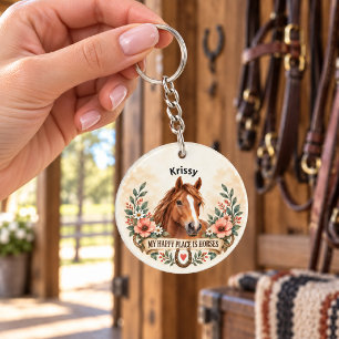 Porte-clefs Mon Endroit Heureux Est Les Chevaux Art De Cheval