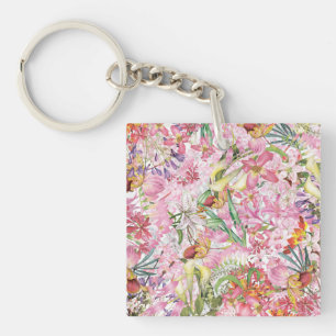 Porte-clefs Mon jardin de fleurs exotiques tropical coloré