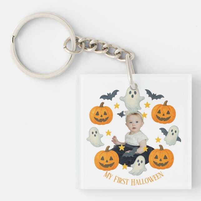 Porte-clefs Mon premier Halloween | Mignonne Citrouille et cou (Devant)