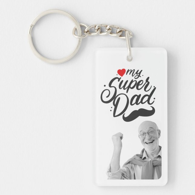 Porte-clefs Mon Super Papa, Bonne Fête des pères, Papa Photo (Devant)