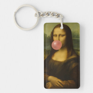 Porte-clefs Mona Lisa soufflant de bulle rose