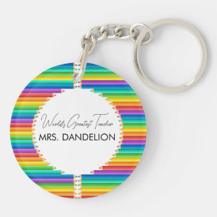 Porte-clefs Monde Enseignant le plus grand Rainbow Crayons Sch