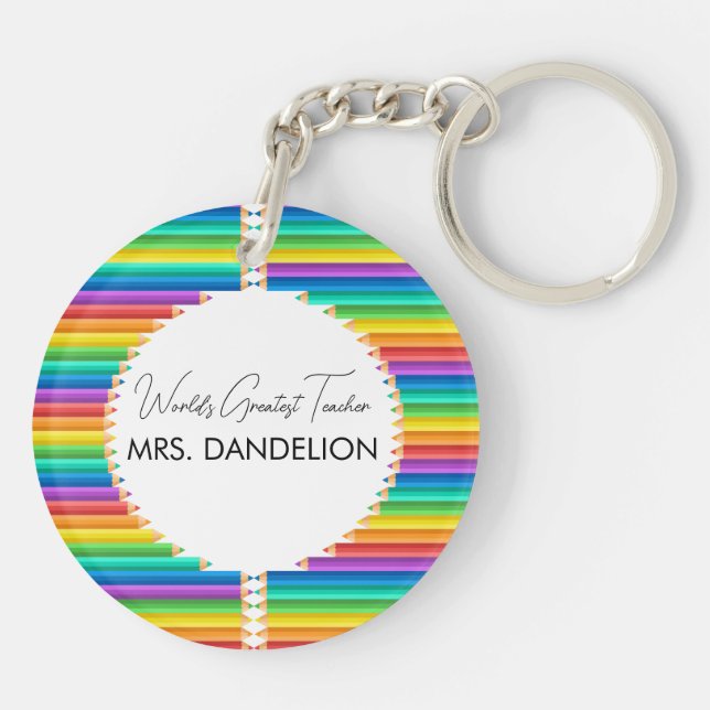 Porte-clefs Monde Enseignant le plus grand Rainbow Crayons Sch (Dos)