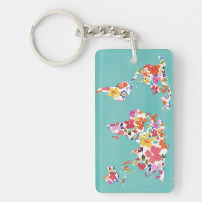 Porte-clefs Monde floral lumineux Teal (Devant)