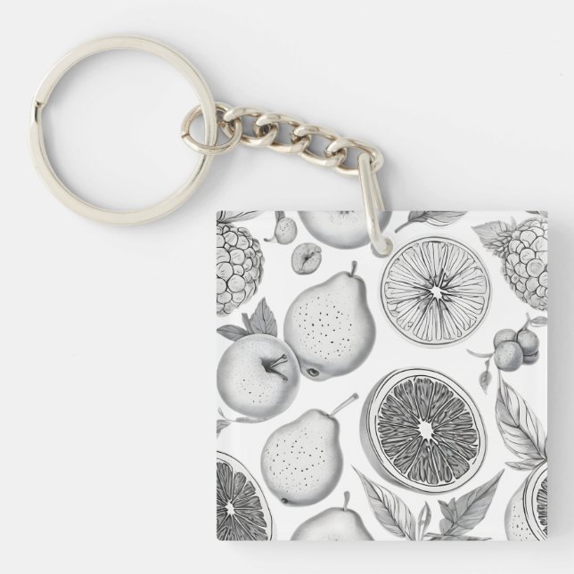 Porte-clefs Monochrome Fruit Pattern with Botanical Elements (Devant)