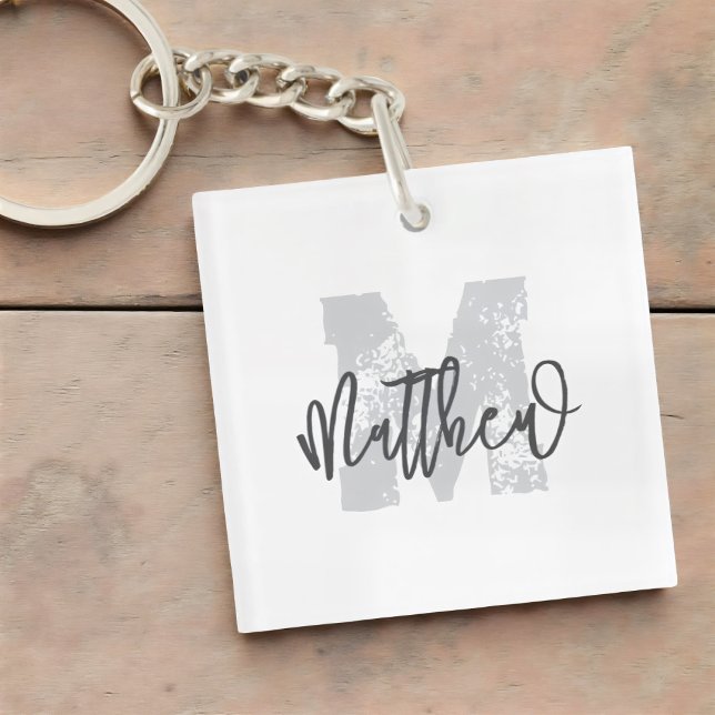 Porte-clefs Monogram Modern Cool Grunge Ajouter Votre Nom (Créateur téléchargé)