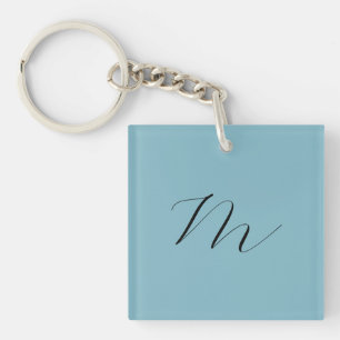 Porte-clefs Monogram Solide Blue Pastel Minimaliste Profession
