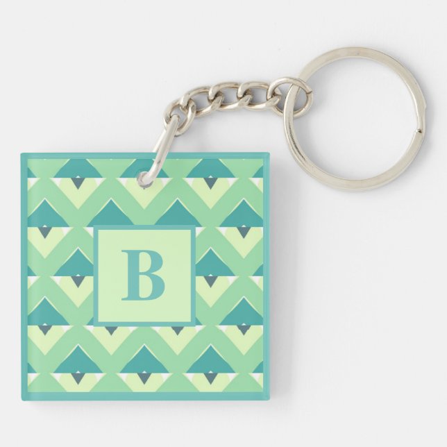 Porte-clefs Monogramme à motif géométrique bleu et sarcelle (Dos)