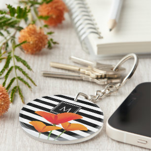 Porte-clefs Monogramme à rayures noires chic