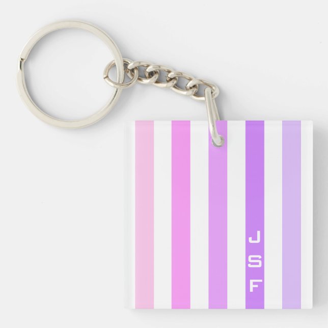 Porte-clefs Monogramme à rayures verticales rose et violet (Devant)