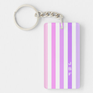 Porte-clefs Monogramme à rayures verticales rose et violet