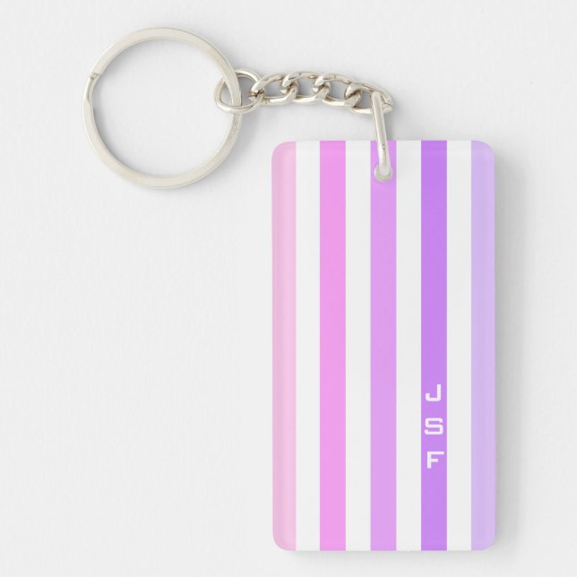 Porte-clefs Monogramme à rayures verticales rose et violet (Devant)