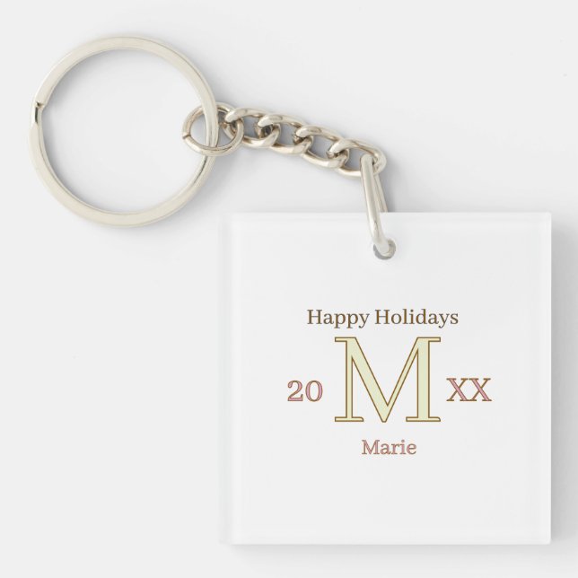 PORTE-CLEFS MONOGRAMME ABRICOT GRIS NOM ANNÉE DORÉE VACANCES 2 (Devant)