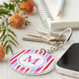 Porte-clefs Monogramme aux rayures de bonbons rouges et bleus