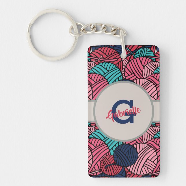 Porte-clefs Monogramme avec des boules de tricot de fil (Devant)