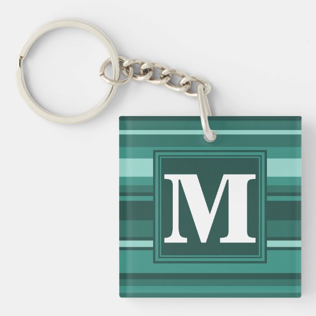Porte-clefs Monogramme bandes turquoises (Devant)