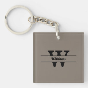 Porte-clefs Monogramme beige Nom de famille personnalisé