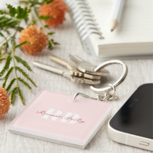 Porte-clefs Monogramme blanc rose girly minimaliste