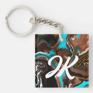Porte-clefs Monogramme Bleu, Brown et Noir Art Abstrait