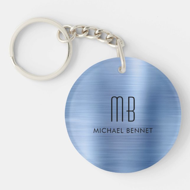 Porte-clefs Monogramme bleu moderne (Devant)