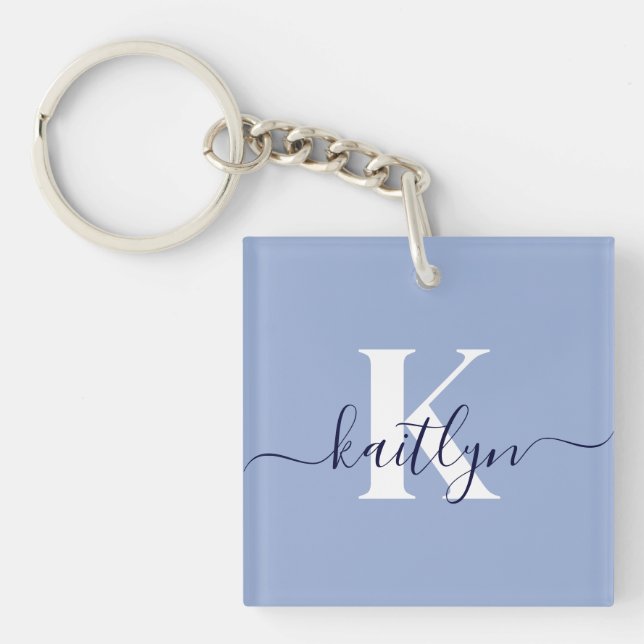 Porte-clefs Monogramme bleu moderne (Devant)