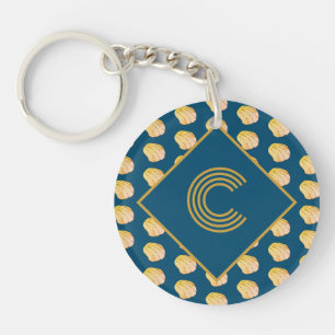 Porte-clefs Monogramme Bleu Nautique Aquarelle Aquarelle Coque