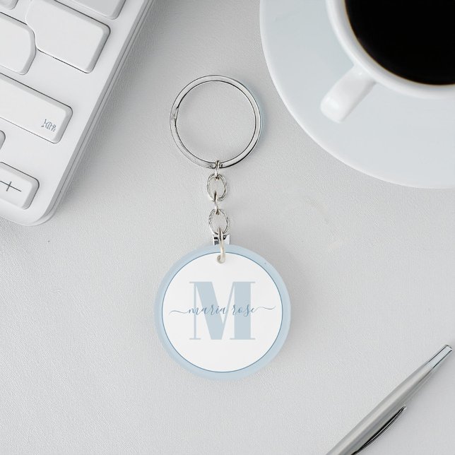Porte-clefs Monogramme bleu simple personnalisé (Simple monogram keychain with calligraphy name template)