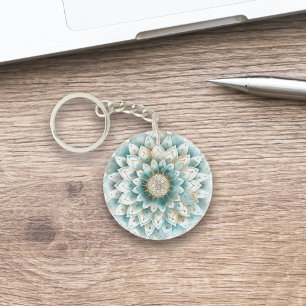 Porte-clefs Monogramme Blue Turquoise or Floral Mandala