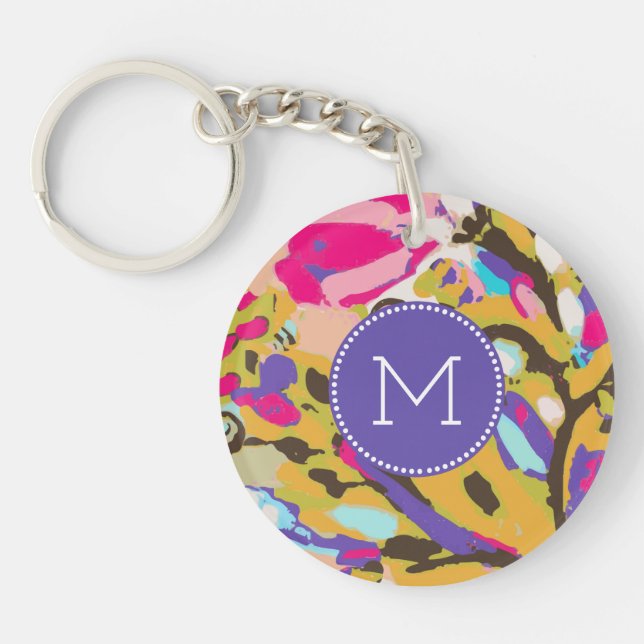 Porte-clefs Monogramme | Boho rose Floral I (Devant)