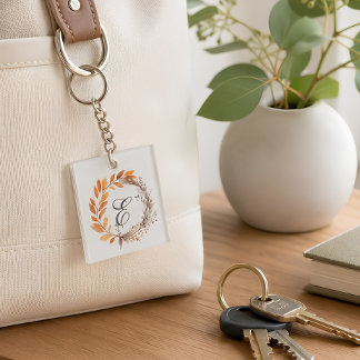 Porte-clefs Monogramme botanique personnalisé d'automne