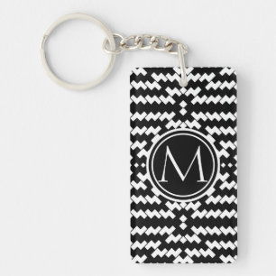 Porte-clefs Monogramme Chevron noir et blanc