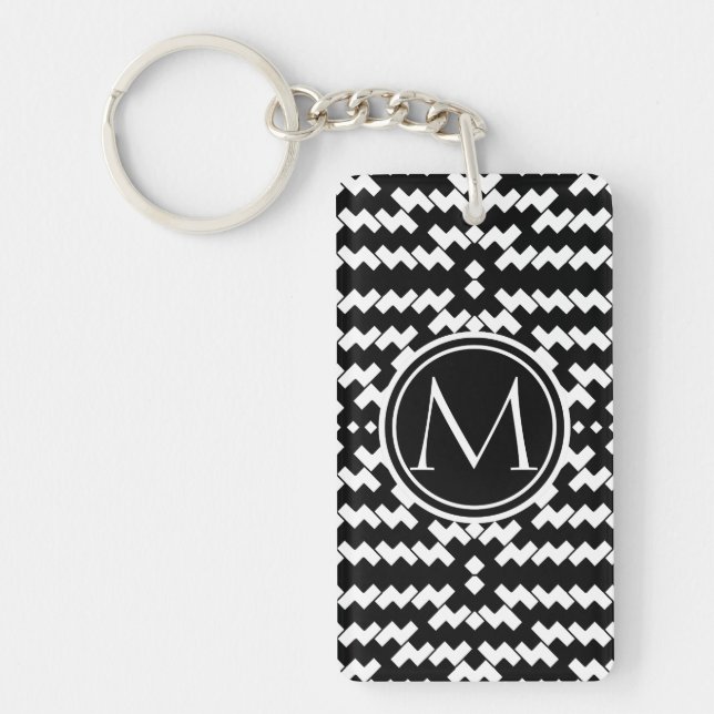 Porte-clefs Monogramme Chevron noir et blanc (Devant)
