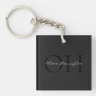Porte-clefs Monogramme classique moderne noir et blanc