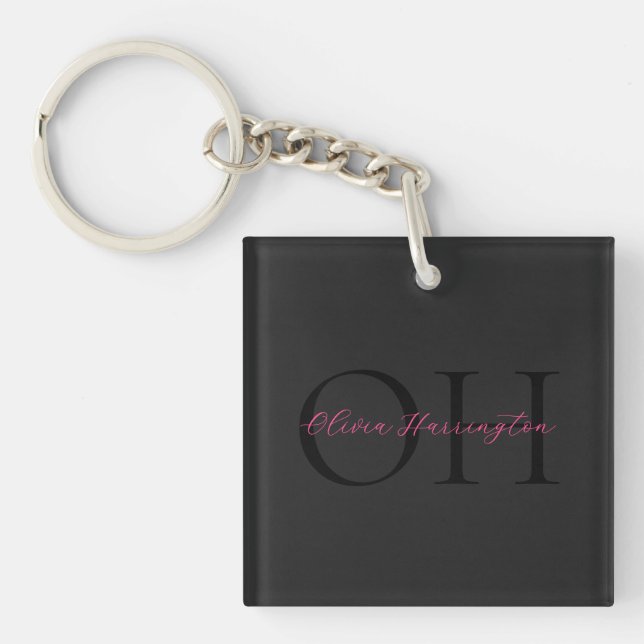 Porte-clefs Monogramme classique moderne noir et rose (Devant)