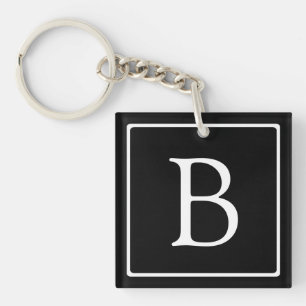 Porte-clefs Monogramme Classique Simple Noir avec Texte Blan