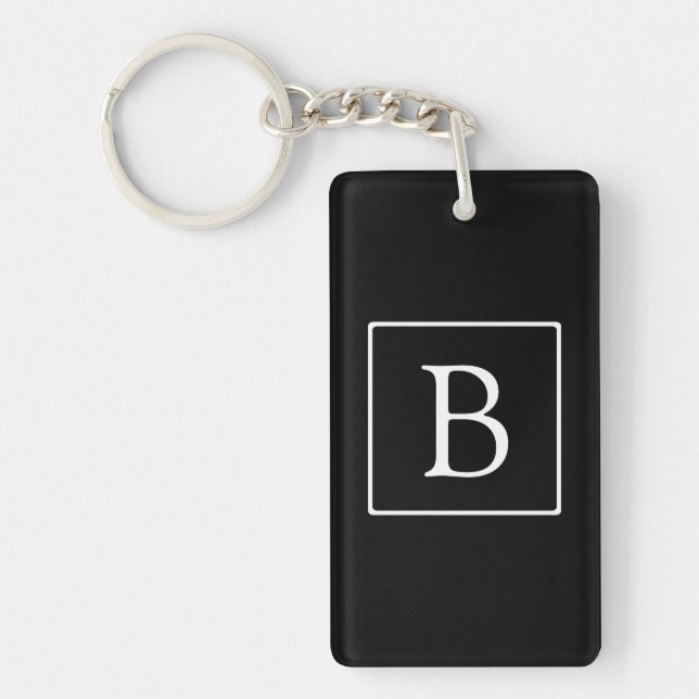 Porte-clefs Monogramme classique simple | Texte noir et blanc (Devant)