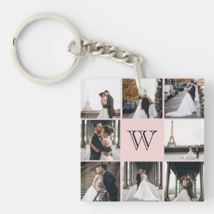 Porte-clefs Monogramme - Collage de photos rose pâle