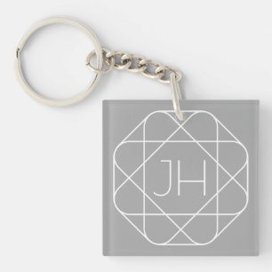 Porte-clefs Monogramme Cool, Style de Logo Hip Vibe   Gris & B