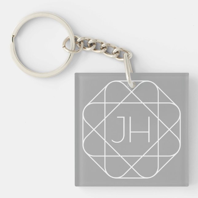 Porte-clefs Monogramme Cool, Style de Logo Hip Vibe | Gris & B (Devant)